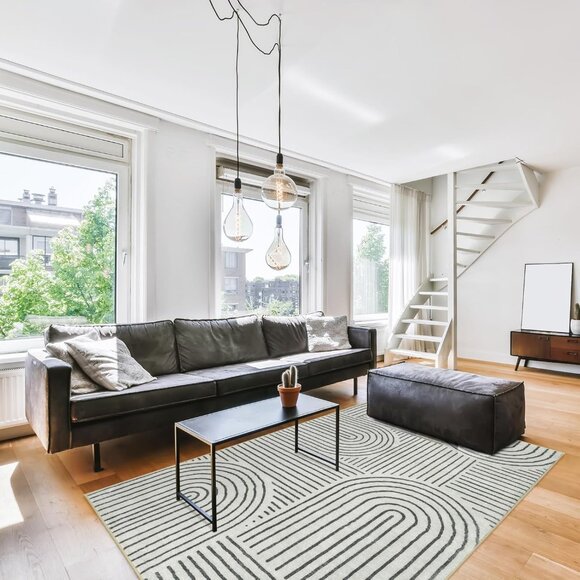 New 5x7 Black & White Abstract Rug, Washable Non-Slip Modern Carpet for Home - Picture 5 of 11